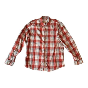 🐞Wrangler Mens Size Large Button Down Shirt Red Plaid Long‎ Sleeve Slim Fit